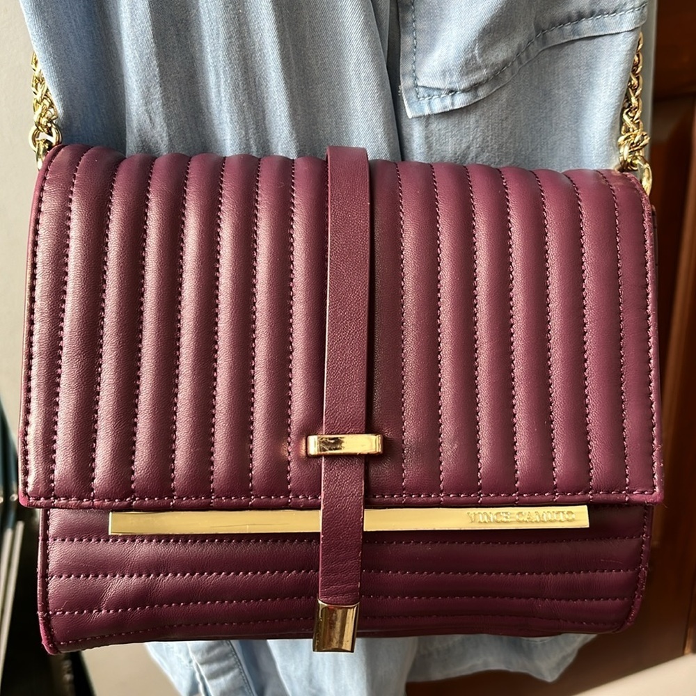 Vince Camuto   Quilted Shoulder/Crossbody bag  purple leather goldtone hardware